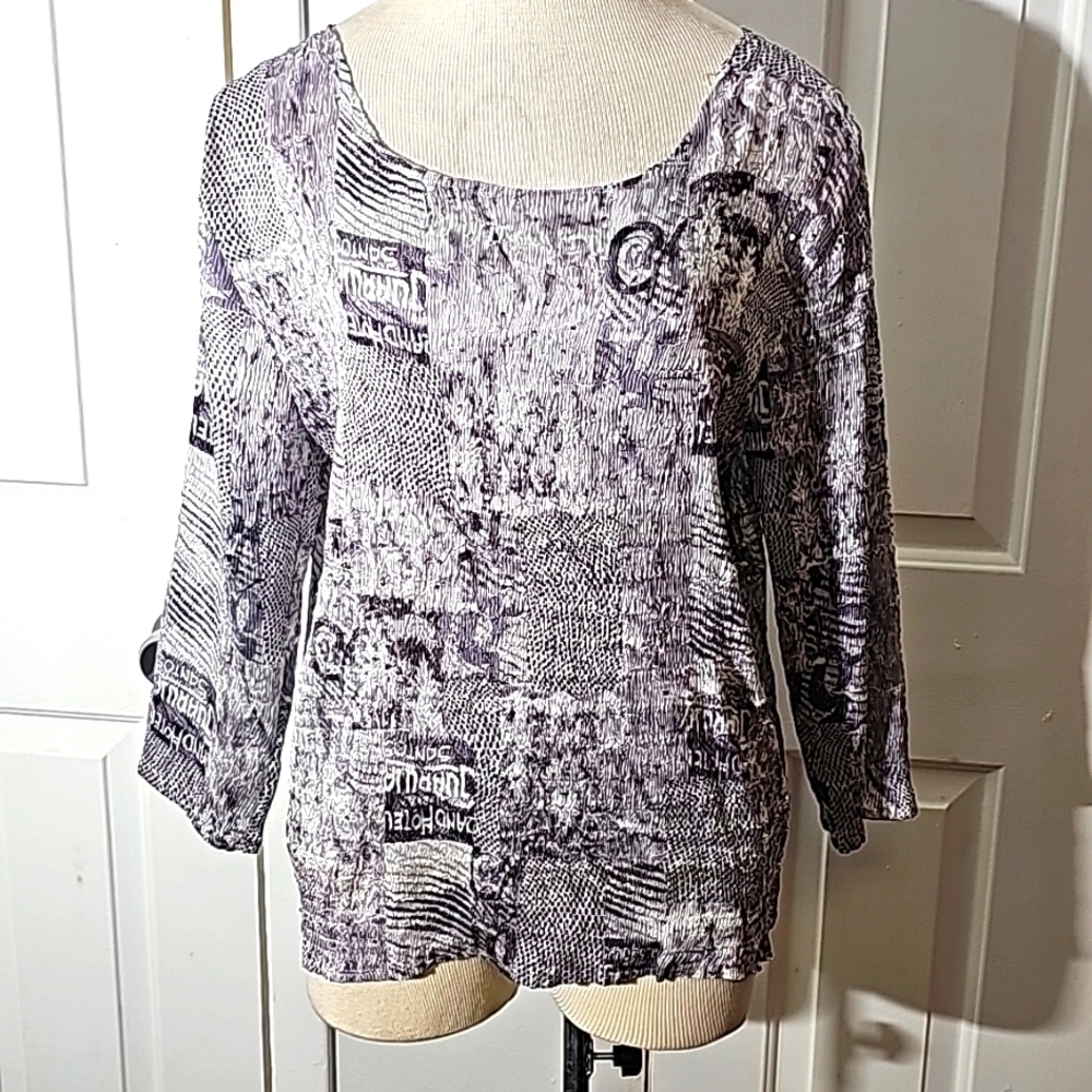 Womens Printed Scoop Neck 3/4 Sleeve Top - Purple